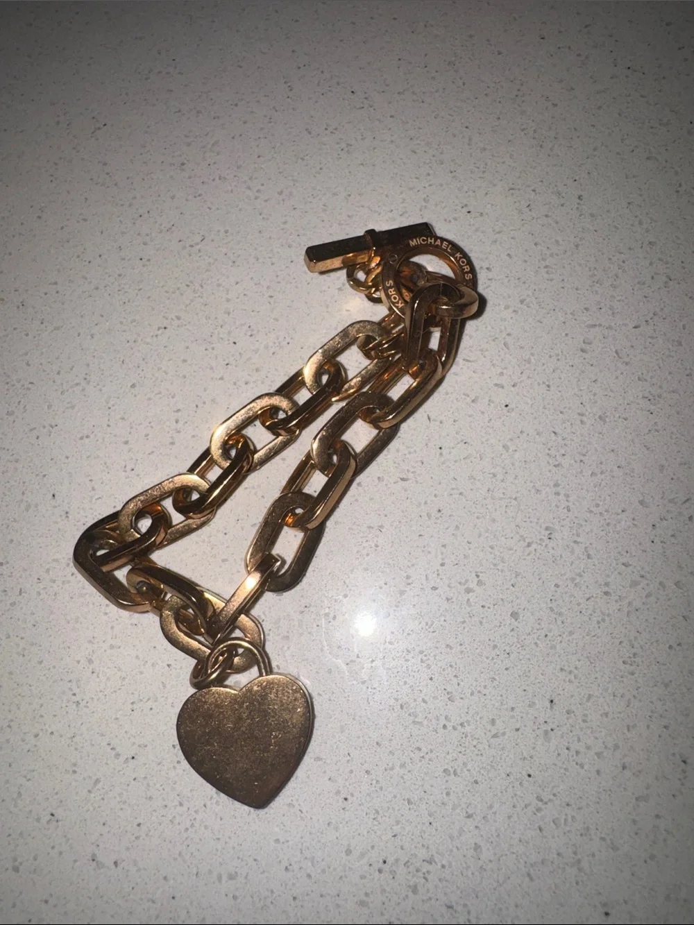 Michael Kors Gold Link Bracelet with Crystal-Edged Heart Charm